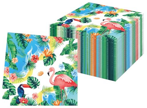60 Pièces Serviettes à Flamant,Hawaii Serviettes Cocktail Papier Vaisselle Jetable Toucan Été Monstera Serviette de Table pour Mariage Anniversaire Apéritif Noël Baptême Dessert Décoration,33 * 33cm