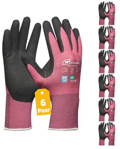 Gebol Master Flex Lady, 6 Paar Arbeitshandschuhe Damen, Nitril-beschichtete Montagehandschuhe mit starkem Grip, dermatologisch detestet, ideal für Präzisionsarbeiten, Gr. S (Gr.7), Rosa