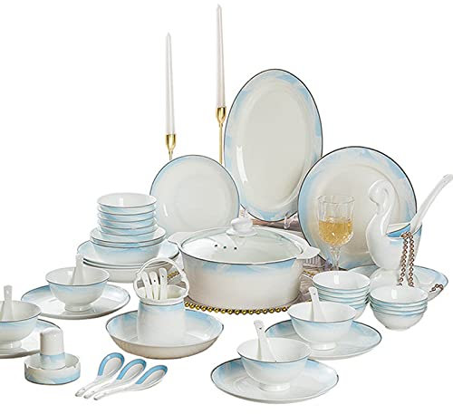 Juego de vajilla de porcelana blanca lechosa para el hogar, juego de cuencos de postre, platos de sopa, platos de cena, juego de 60 piezas