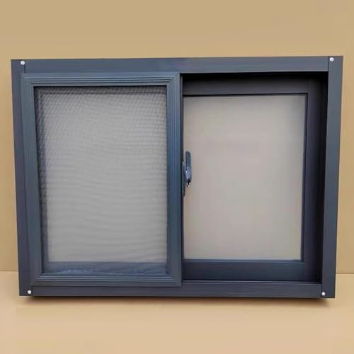 Großes Kellerfenster mit Glasscheibe und dunkelgrauem Rahmen, Ersatzfenster für Schuppen und Hühnerställe, 127 cm, 127 cm, 127 cm, 42 cm, 40 cm, 38 cm, 36 cm, 32 cm, 71 cm, 61 cm, 50 cm