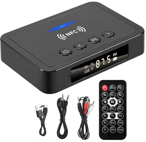 Kissmii Bluetooth 5.0 RéCepteur ÉMetteur FM StéRéO AUX 3.5Mm Jack sans Fil NFC Bluetooth Audio Adaptateur pour TV PC Casque