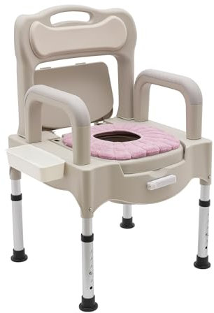 Toilettenstuhl für Senioren 250kg Nachtstuhl mit Armlehne Hygienischer Toilettenstuhl Toilettenhilfe WC Stuhl Höhenverstellbar Stuhl für Toilette (Grau+Weiß)