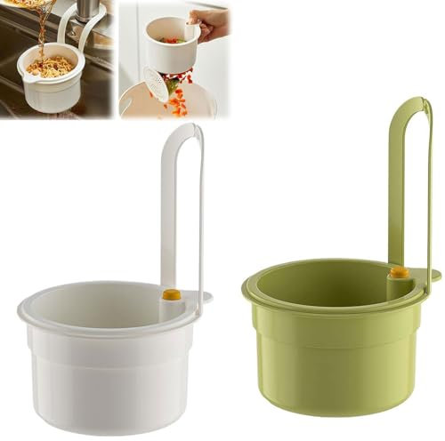 2 Pcs Sink Drain Strainer Basket, Multifunctional Hanging Sink Strainer Colander Drain Basket, Faucet Hanging Filter Basket, Easy Drain Filter with Bottom Release, Quick Draining Kitchen Tool