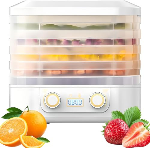5 Trays Food Dehydrator, Electric Fruit Dryer Machine with 35-75℃ Temperature Control and 48-Hour Timer Adjustable, Home Small Kitchen Appliances, Compact Fresh Dryer for Dried Meat, Herbs