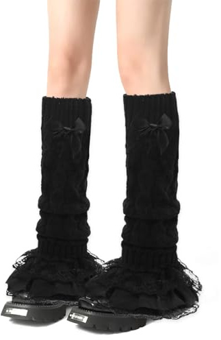 GNOLONG Ribbed Leg Warmers Ruffle Lace Fancy 80s Y2k Winter Leg Warmers Women Girls for Dress Party Cosplay