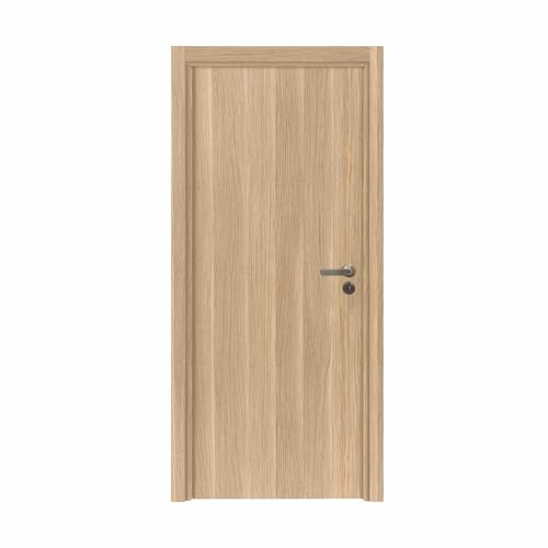 Bloc porte fin de chantier Matild, finition chêne brut structuré, réversible, H.204 x l.83 cm- Porte alvéolaire haut de gamme 20 kg avec serrure magnétique - Reivilo