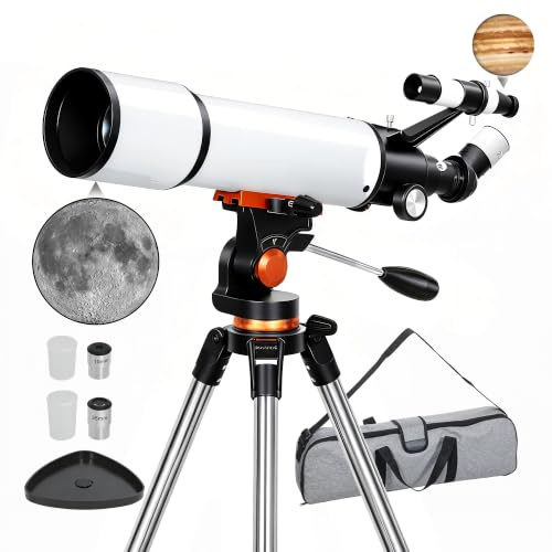 Outsunny Astronomy Telescope for Adults and Beginners 80 mm 500 mm White | Portable Refractor Telescope, 40X/16X Magnification, Adjustable Tripod, Alt-Azimuth Mount, Carry Bag for Travel