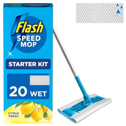 Flash Speedmop Wet Mop Floor Cleaner Starter Kit 1 Mop, 20 Wet Lemon Refills