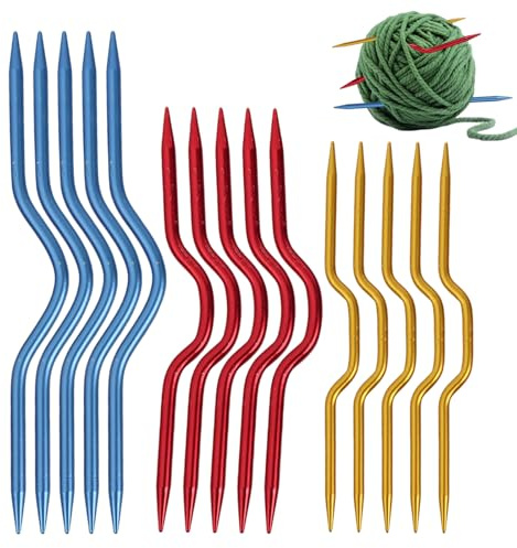 RLMVGBX Knitting Cable Needles Set, 15 Pieces, 3 Sizes | 15-pc cable needle set, 3 sizes (9-12 cm), plastic. W & V shapes for secure stitch hold. Ideal for scarves & jumpers.