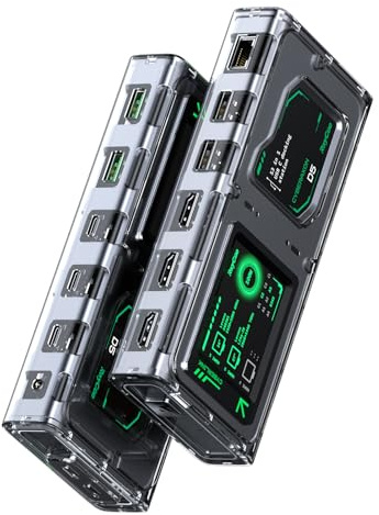 RayCue CyberAxon D5 - Estación de acoplamiento para portátil 13 en 1, estación de acoplamiento USB C con pantalla táctil de 2.4 pulgadas, 3 HDMI (4K a 60 Hz), 100 W PD, 10 Gbps USB-C, Ethernet, para