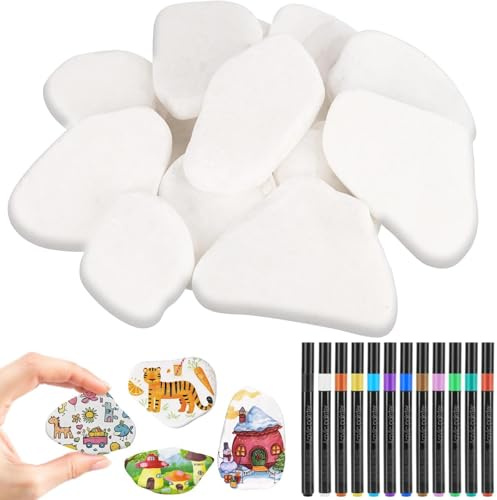 Tuxvealu 15 Pezzi Dipingere i Ciottoli, 3-8cm Ciottoli Dipinti, Pietre Piatte da Dipingere, Sassi da Dipingere, Pietre Bianche Piatte per Vasi, Pittura, Acquari, Giardino, Confezione Mini, Bianco