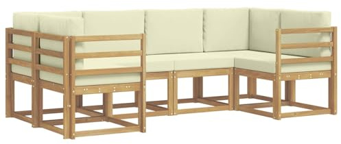 vidaXL Outdoor-Sofagarnitur mit Kissen 6 pcs Weiß und Creme, Akazienholz, modernes Gartensofa, Outdoor-Sitzgruppe, Gartenmöbel für die Veranda, wetterfest