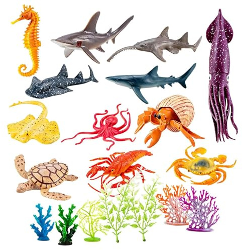 Mini Sea Animal Toy Set - 21 Piece Toy Sea Animals | | Realistic Śea Creatures Life Figures Under the Šea Animals Ocean Animal Figures Wild Animal Bath Animals Ţoys Learning