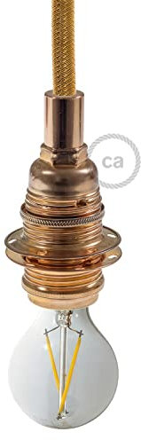 creative cables - E14-Lampenfassungs-Kit aus Metall mit Doppelklemmring für Lampenschirme - Zylindrisch, Kupfer