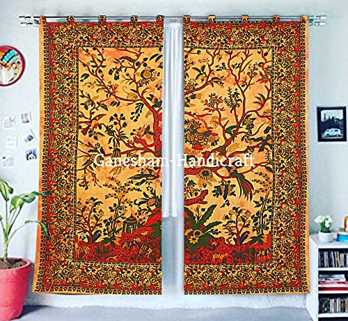 GANESHAM HANDICRAFT - Indische Mandala Wand Hängende Tapisserie Vorhang Boho für Tür, Böhmische Tapisserie, Mandala Böhmischen Dorm Dekor, Hippie Schlafzimmer (Yellow)