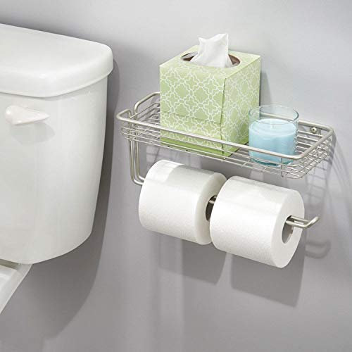 Taylor & Brown Wall Mounted Double Toilet Paper Roll Holder Bathroom Organiser with Storage Shelf for Mobile Phones, Books etc for Two Toilet Paper Rolls