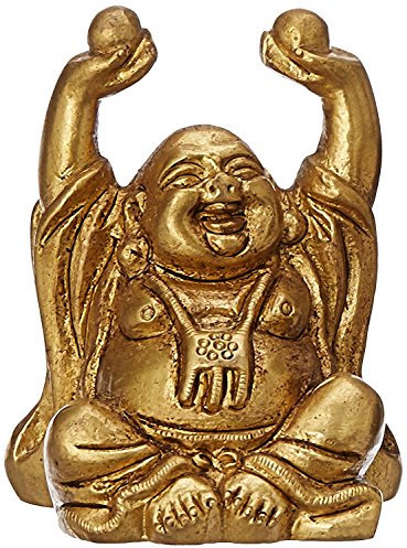 Vintage Lachender Buddha Statue in massiv Messing Metall: HARBINGER der Weisheit und Reichtum – Verwendung als Home Decor Vorzeigeobjekt für Feng-Shui-, Antik Finish