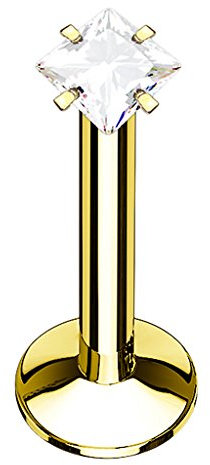 Piercingfaktor Piercing Stab Stecker für Lippenpiercing Lippe Monroe Labret Lippen Ohr Tragus Helix Stud Cartilage mit Kristall Strass Quadrat Gold 6mm