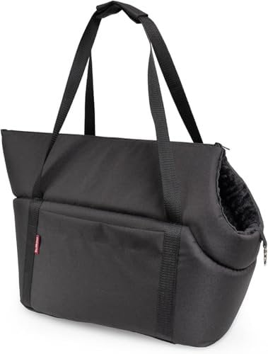 BOUTIQUE ZOO Hundetasche - Schwarz Schwarz/Minky, M bis 10 kg - Tragetasche für kleinen und mittleren Hund, Welpen, Katze