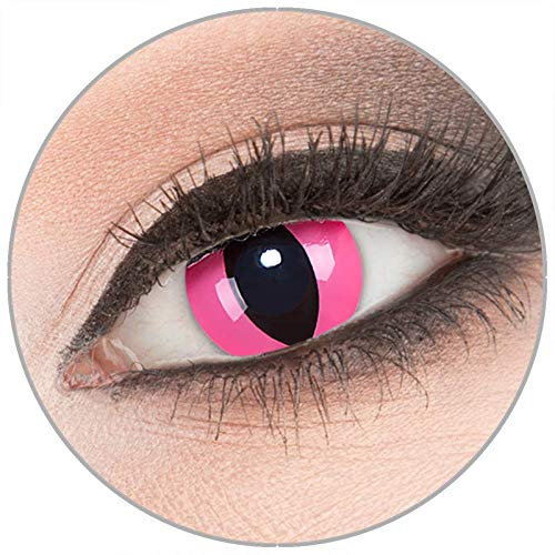 Farbige 'Pink Cat' Kontaktlinsen von 'Evil Lens' zu Fasching Karneval Halloween 1 Paar rosa Crazy Fun Kontaktlinsen mit Kombilösung (60ml) + Behälter in Topqualität ohne Stärke