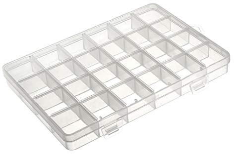 sourcing map Component Storage Box - PP Fixed 24 Grids Electronic Component Containers Tool Boxes Clear White 193x132x22mm