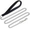 PETTOM Hundeleine Stark Metall Kettenleine, Übungsleine mit PU Leder und Gepolstertem Nylon-Griff, Trainingsleine Für Kleine Mittlere und Große Hunde (L: 0.4cm*180cm) Silber