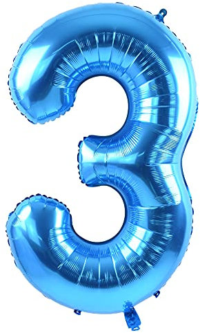 TONIFUL 40 Zoll Nummer Folienballon 0 to 9 in Blau Helium Zahlenballon Riesenzahl Luftballon Nummer 3 Heliumballons für Geburtstag, Hochzeit, Jubiläum Party Dekoration(Zahl 3)