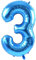 TONIFUL 40 Zoll Nummer Folienballon 0 to 9 in Blau Helium Zahlenballon Riesenzahl Luftballon Nummer 3 Heliumballons für Geburtstag, Hochzeit, Jubiläum Party Dekoration（Zahl 3）