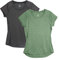 icyzone Damen Fitness Sport T-Shirt Kurzarm Laufshirt Gym Training Funktion Shirt, 2er-Pack (L, Schwarz/Grün)