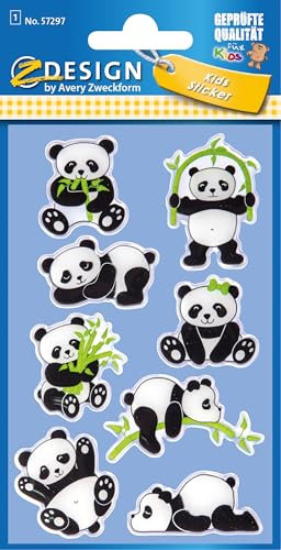 Avery Zweckform 8 Stück Glossy Sticker (Panda Aufkleber im 3D Effekt, Kindersticker zum Spielen, Basteln Sammeln) Art. 57297