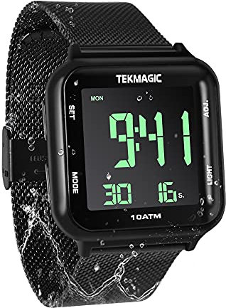 Orologio Resistente all'acqua 10 ATM 100m Subacqueo Orologio Acciaio con Funzioni di Sveglia, Cronometro, Doppio Fuso Orario, Calendario, Formato 12/24 Ore Selezionabile