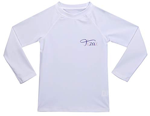 TIZAX T-Shirt de Bain Anti-UV pour Enfants Filles Maillot de Bain à Manche Longue Filles Rashguard pour Surf Natation plongée Plage UPF 50+ Protection Solaire Blanc 4-14 Ans