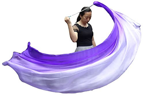 Winged Sirenny 230cm Bauchtanz Seidenschleier Poi Bälle mit Tuch, Echte Seide Jonglierset Schleier VOI, 1 Stück (lila Farbverlauf)