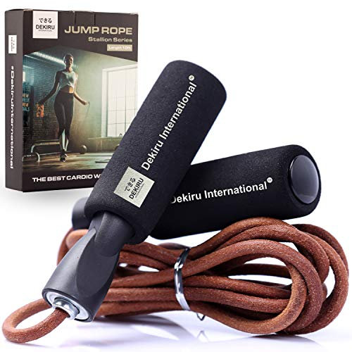 Dekiru Springseil • Springseile (Leder) Speed Rope Übungs-Springseil Erwachsene für Damen und Herren Workout Verstellbares Fitness-Springseil Zuhause Fitnessstudio Geschenkbox