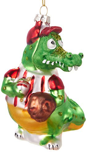 BRUBAKER Baseball Krokodil Sport - Handbemalte Weihnachtskugel aus Glas - Mundgeblasener Christbaumschmuck Figuren lustig Deko Anhänger Baumkugel - ca. 11.5 cm