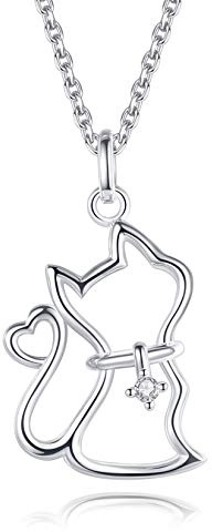 VKI LYNN Halskette mit süßem Katzen-Anhänger für Frauen und Mädchen, 18 Karat vergoldet, Sterlingsilber, Tier-Halskette, Zirkonia 925er Sterlingsilber mit 18 Karat Weißgold vergoldet Cubic Zirkonia,