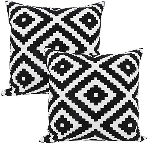 Poluka Lot de 2 housses de coussin décoratives brodées à motif géométrique simple noir et blanc pour décoration de vacances, maison, chambre à coucher, voiture, canapé - 45,7 x 45,7 cm