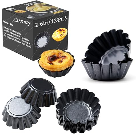 Xstronq 12PCS 2.6 Egg Tart Molds, Mini Carbon Steel Non-Stick Baking Pans