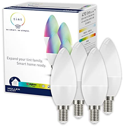 tint Smarte LED-Kerze – Steuerbar per Alexa, Fernbedienung oder App – Dimmbare E14 Glühbirne mit weißem und farbigem Licht RGB, 40 W…