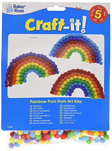 Baker Ross FE160 Regenbogen-Bommel-Kunstset, selbstklebend, mit bunten Bommeln, 5 Stück