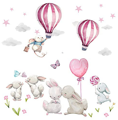 Little Deco Wandaufkleber Wandtattoo Kinderzimmer Deko Mädchen Tiere Ballon Hase Maus Spielzimmer Wandsticker Wanddeko Babyzimmer Wandbild Kinder DL679-4