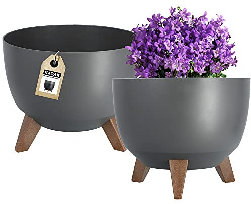KADAX Pot de Fleurs en Plastique sur Trois Pieds, Effet Bois pour Sublimer la Décoration de Votre Maison et de Votre Jardin, Intérieur et Extérieur (Anthracite, 29 cm)