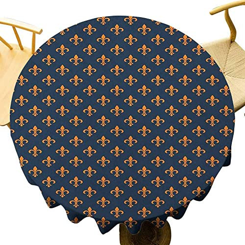 Nappe Ronde Antitache Nappe De Table Noel Motif Floral en Polyester Fleur De Lys avec Bourgeons Pointus Et Feuilles Incurvées Motifs Occidentaux Anciens pour Les Parents Nappe Décorative
