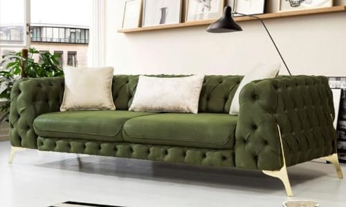 Casa Padrino Luxus Chesterfield Schlafsofa Dunkelgrün/Gold 250 x 95 x H. 72 cm - Modernes Wohnzimmer Sofa - Chesterfield Wohnzimmer Möbel