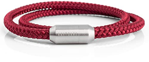 Akitsune Mare Segeltau Nylonarmband | 5 mm breit | Magnetischer Kapselverschluss Doppelt Gewickelt Damen Herren Maritim - Silber-Weinrot 39 cm