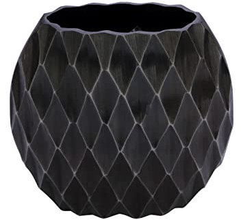Spetebo Design Aluminium Blumenvase schwarz - oval / 23 cm - Edle Tischvase aus Metall mit 3D Wabenmuster - Deko Blumen Tisch Alu Vase Waben edel modern