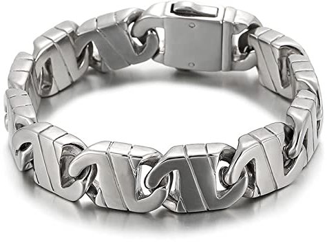 Skcess Leder Armband Silber,Armband Schnalle In Geometrischer Form Rostfreier Stahl Armbänder Männer 210X14Mm