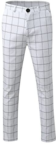 MILAX Pantalon d'affaires à carreaux pour homme - Pantalon de sport - Coupe ajustée - Pantalon de loisirs - Pantalon chino à carreaux, Blanc., XL