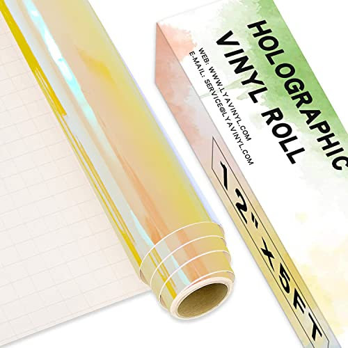 Holographic Permanent Vinyl for Cricut, 12 x 5FT Peach Yellow Pink Permanent Vinyl Roll for Cricut and Silhouette Cameo, Holographic Vinyl for Party Decoration, Window Stickers, Home Decor