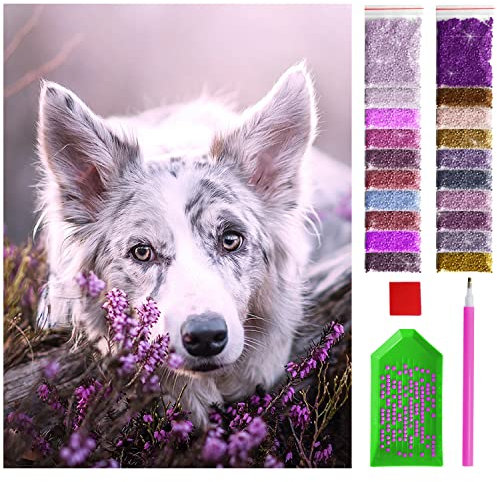 ARTULIO Diamond Painting - Portrait de chien dans les tons violets - 30x40 cm – 5D Peinture Diamant Painting, Tableau Diamant